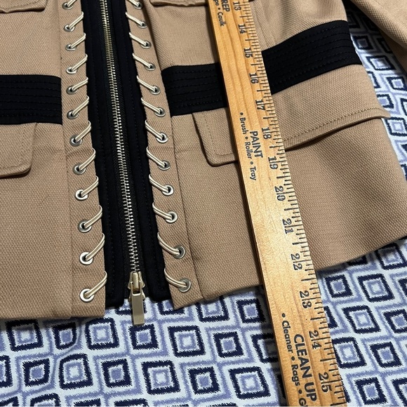 Etcetera Suit Jacket Size 8 Beige Black Dress Casual Cotton Zipper Front EUC - Picture 5 of 14